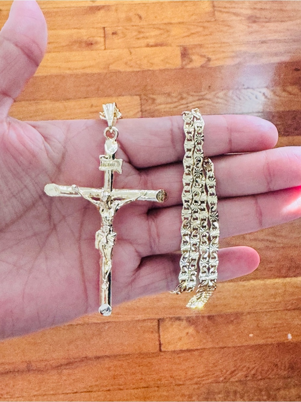 14K Gold Plated Crucifix Pendant men’s Necklace